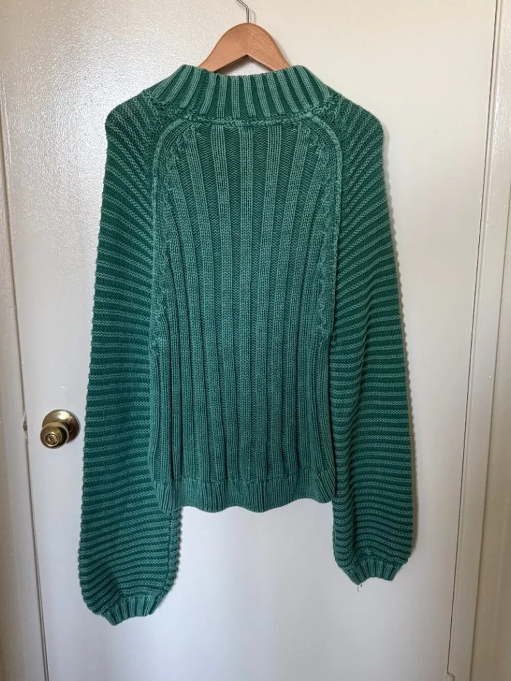 Free People Sweetheart Botany Green Chunky Knit Mock Neck Oversized Sweater L